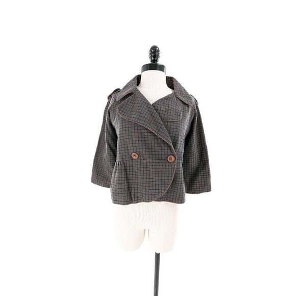 Shyde Women's Cotton Blend Large Collar Plaid Peplum Coat Size Medium - Picture 4 of 16